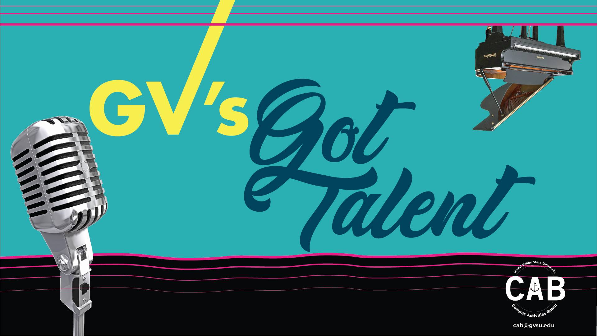 Microphone and Piano with the words "GV's Got Talent"